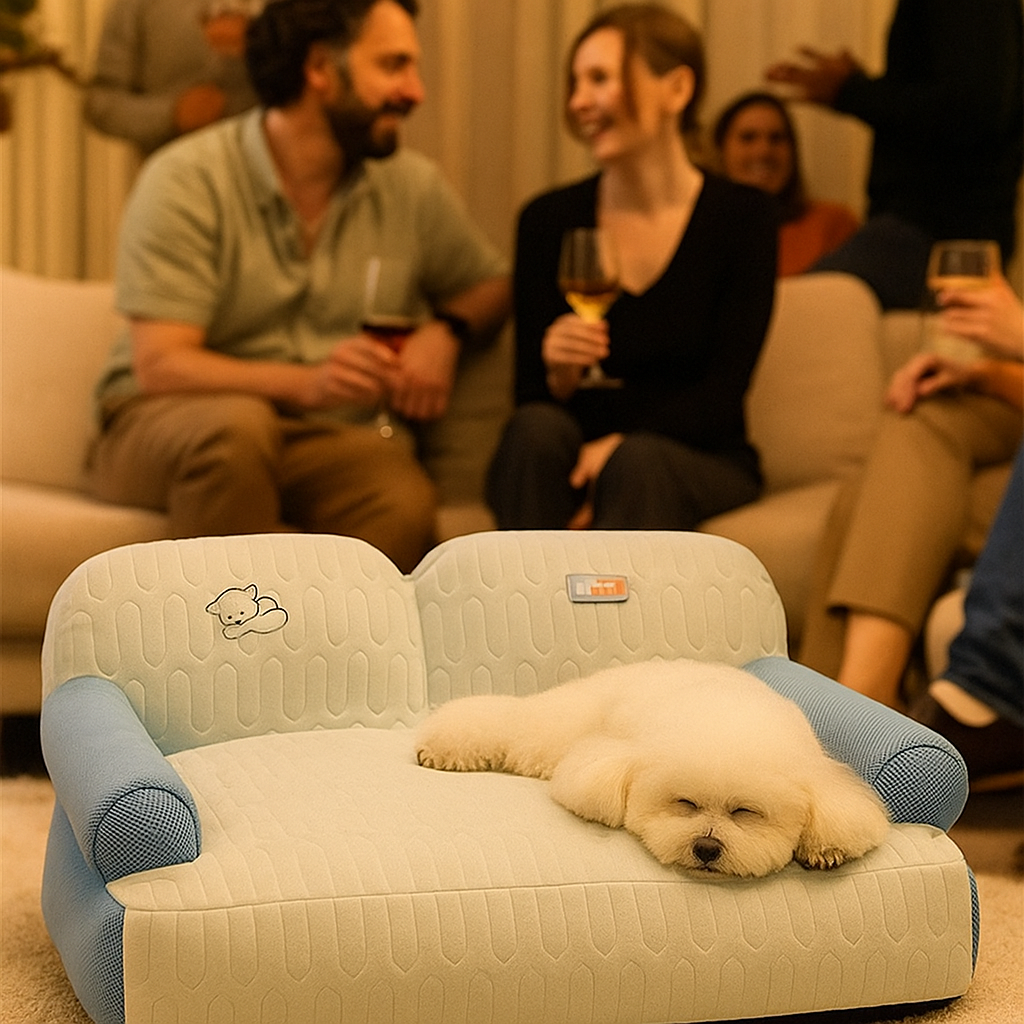 canape chien bleu frais