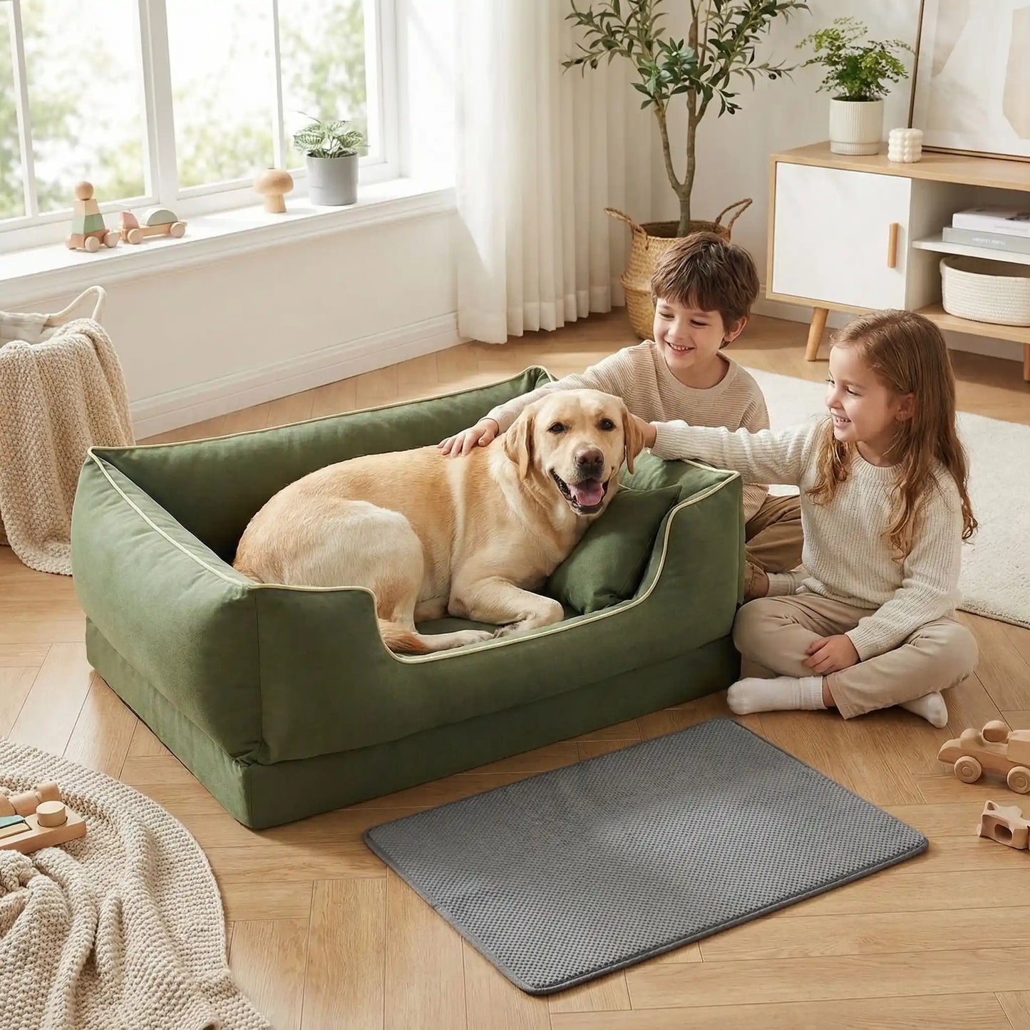 Canapé pour chien orthopédique avec sa famille salon