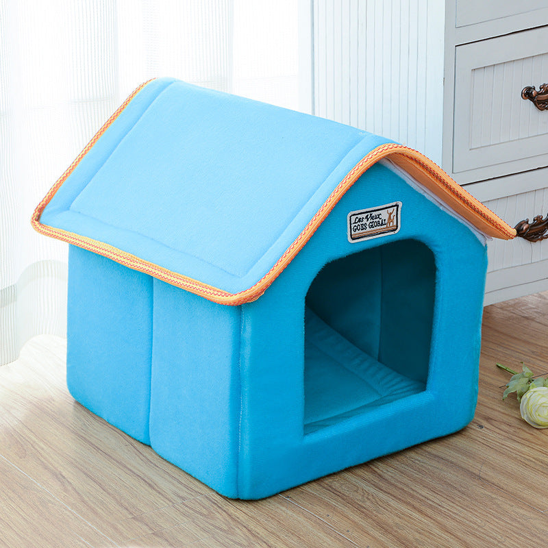 niche chien pliante bleu jaune