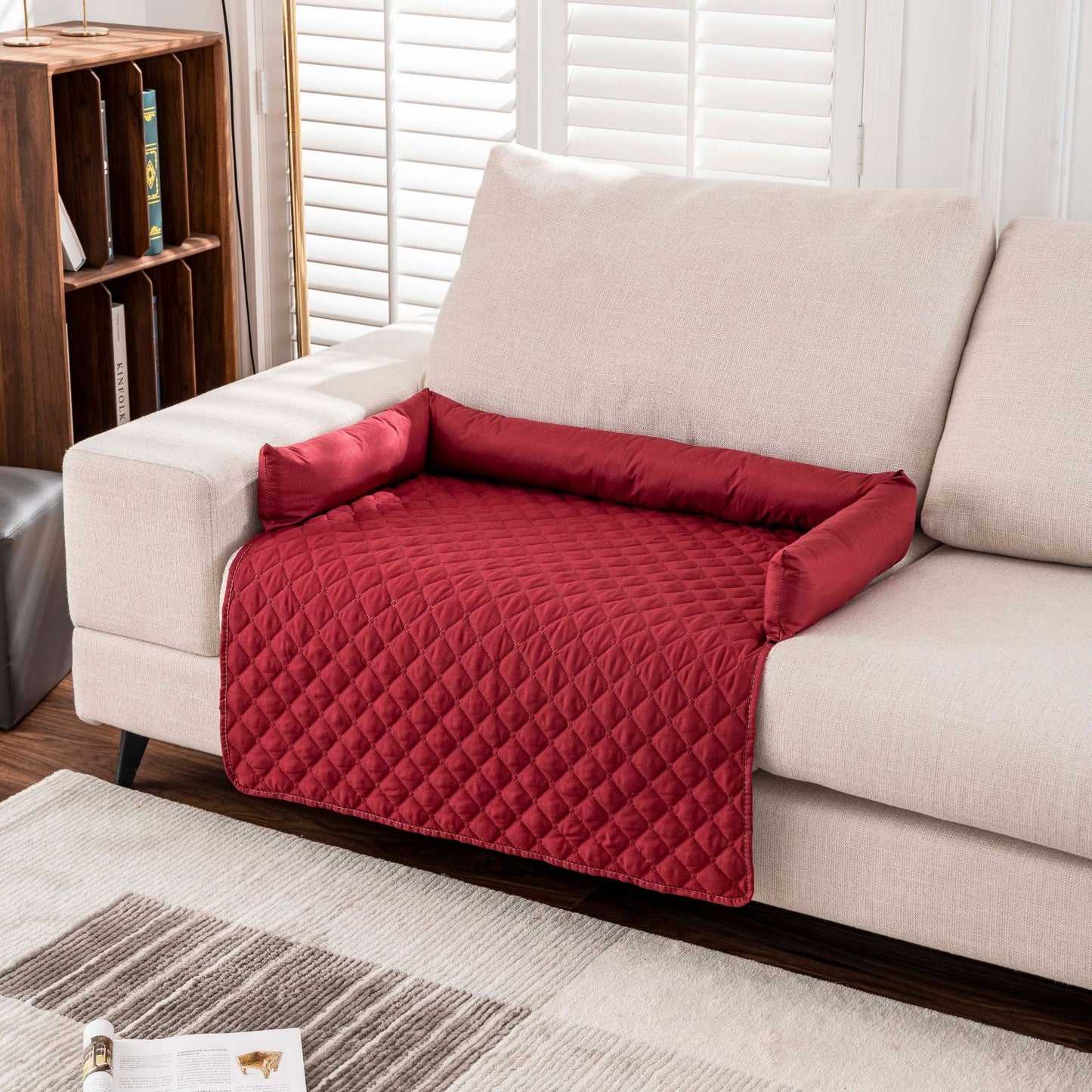 tapis pour chien protege canape rouge