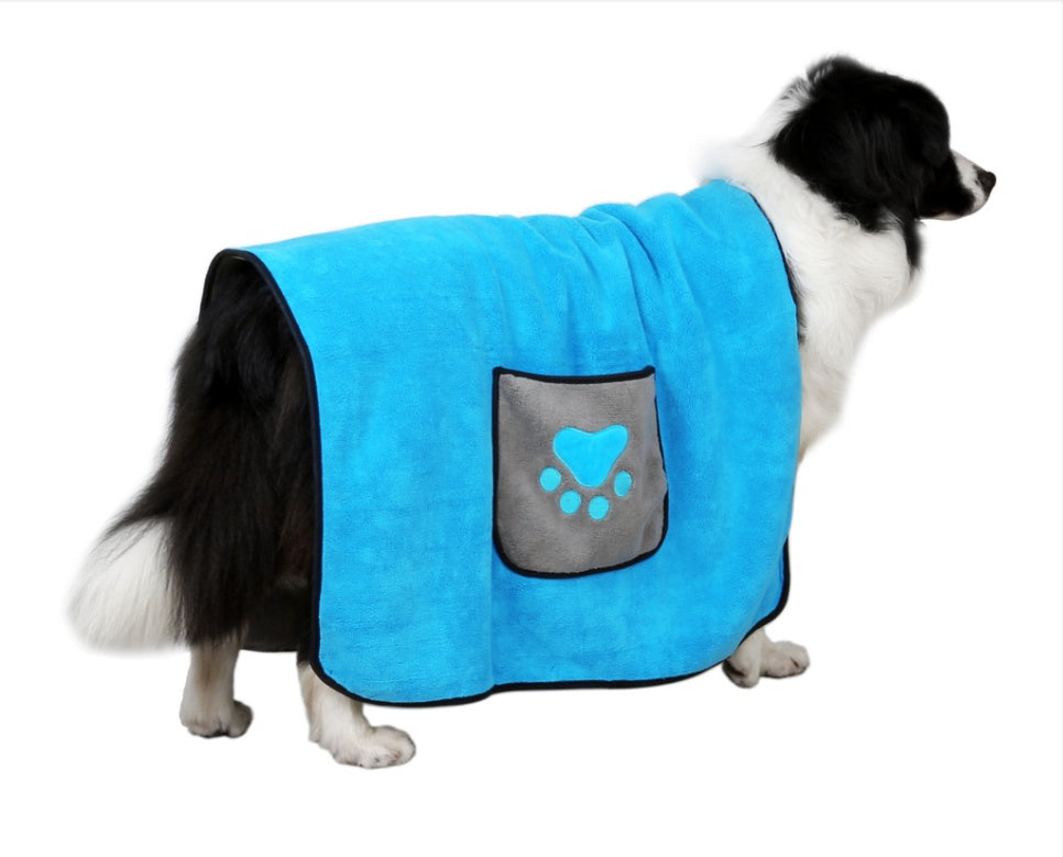cadeau pour chien drap de bain bleu
