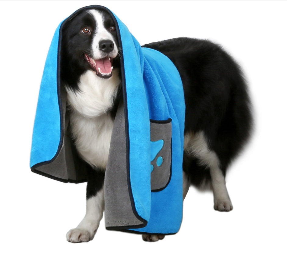 cadeau pour chien drap de bain bleu
