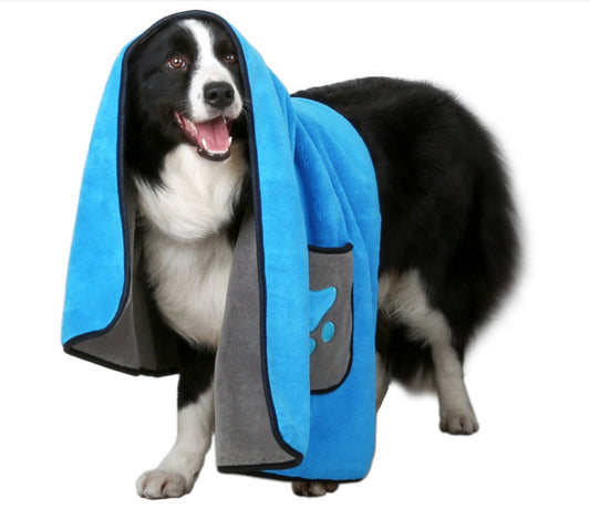 cadeau pour chien drap de bain bleu