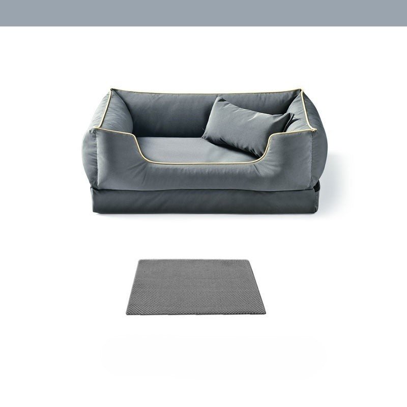 Canapé pour chien orthopédique gris sur fond blanc