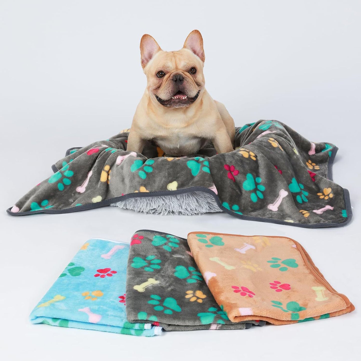 Couverture pour chien  avec bouledog multi couleurs