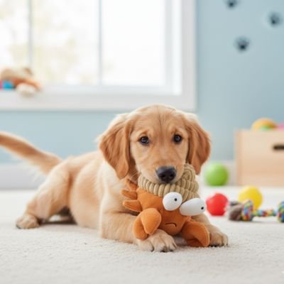 Jouet pour chien peluche chiot écrevice dans la gueule