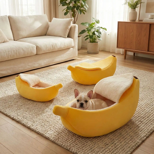 Lit banane pour chien BananaSplitz™ jaune design cocooning