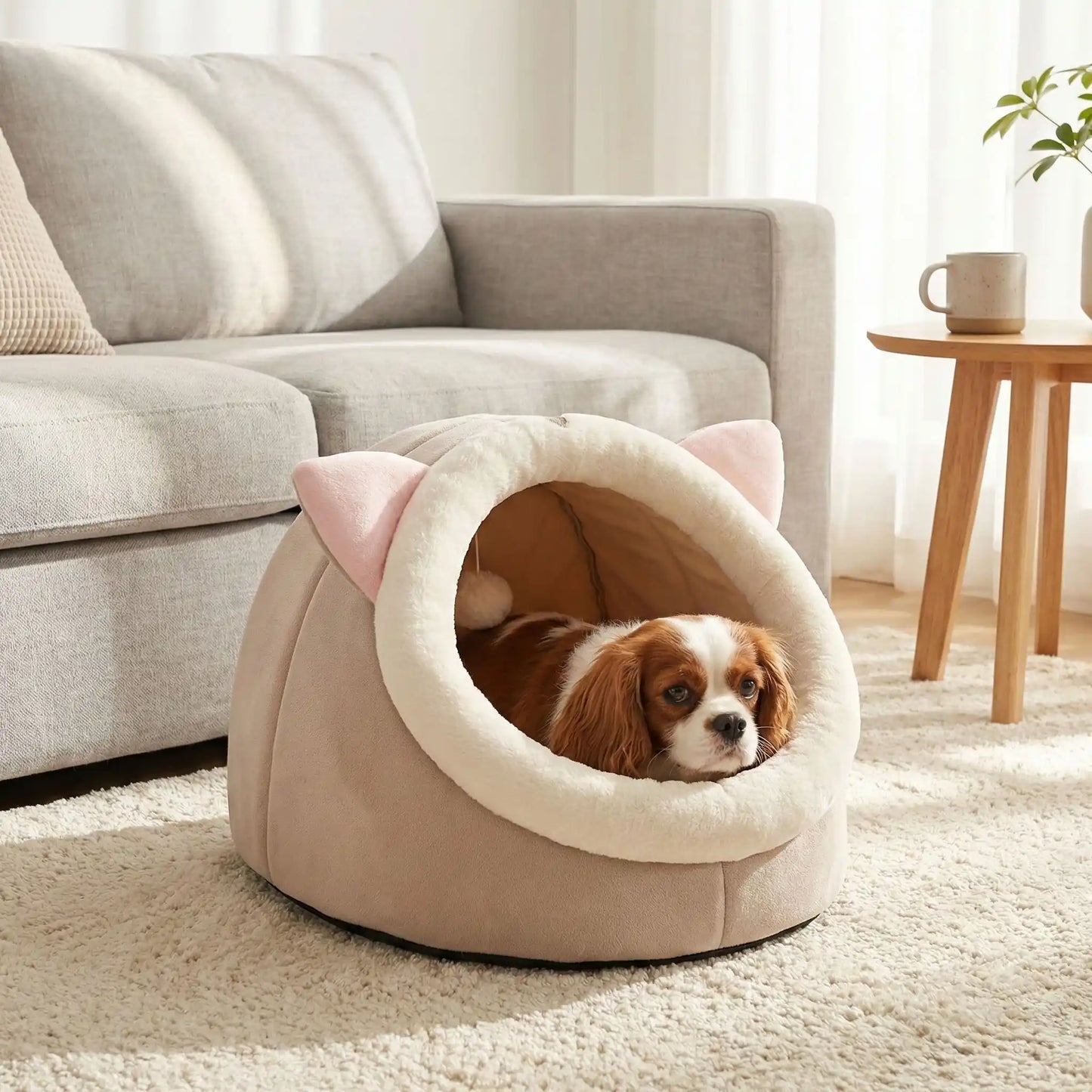 Niche lit  pour chien cavalier king charles dans salon