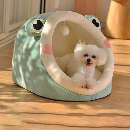 Niche lit  pour chien vert petit canish blanc