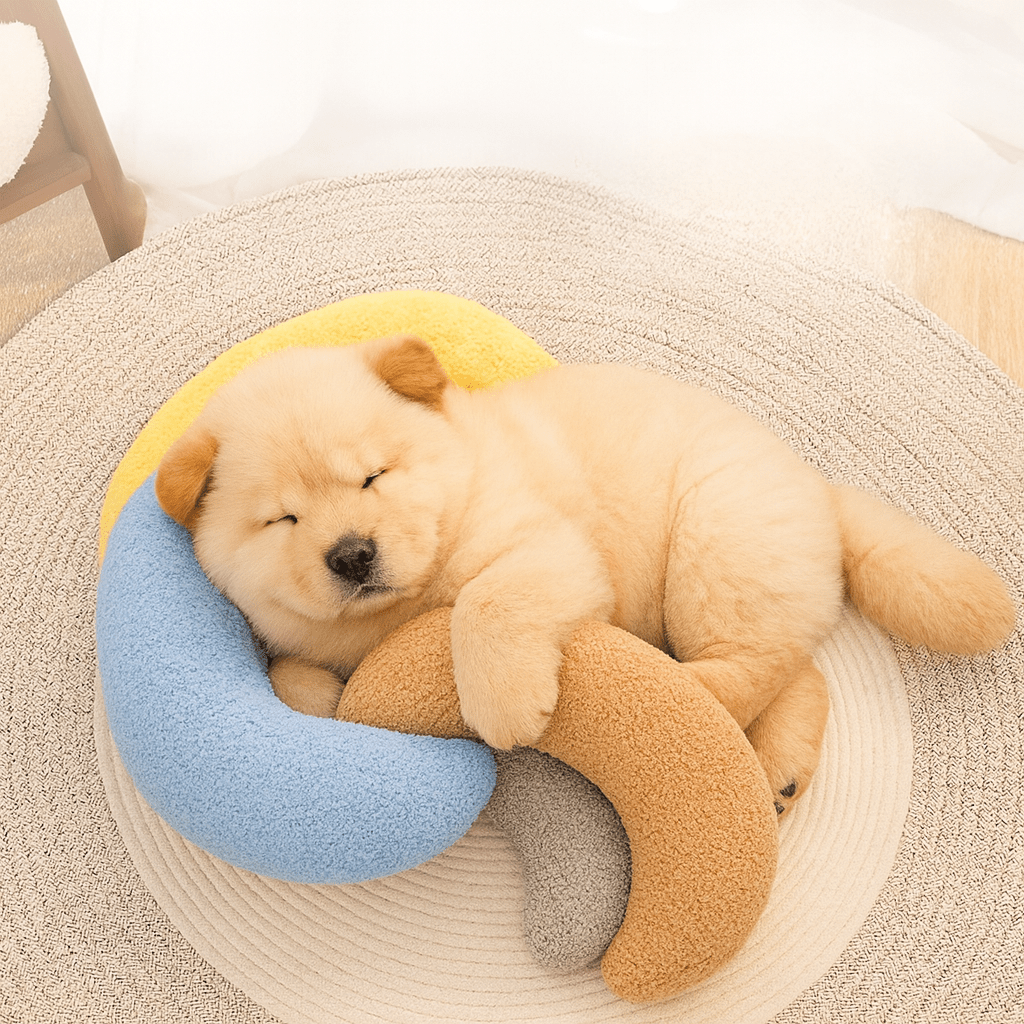 Oreiller Demi-Lune pour chien  avec chiot multicouleurs