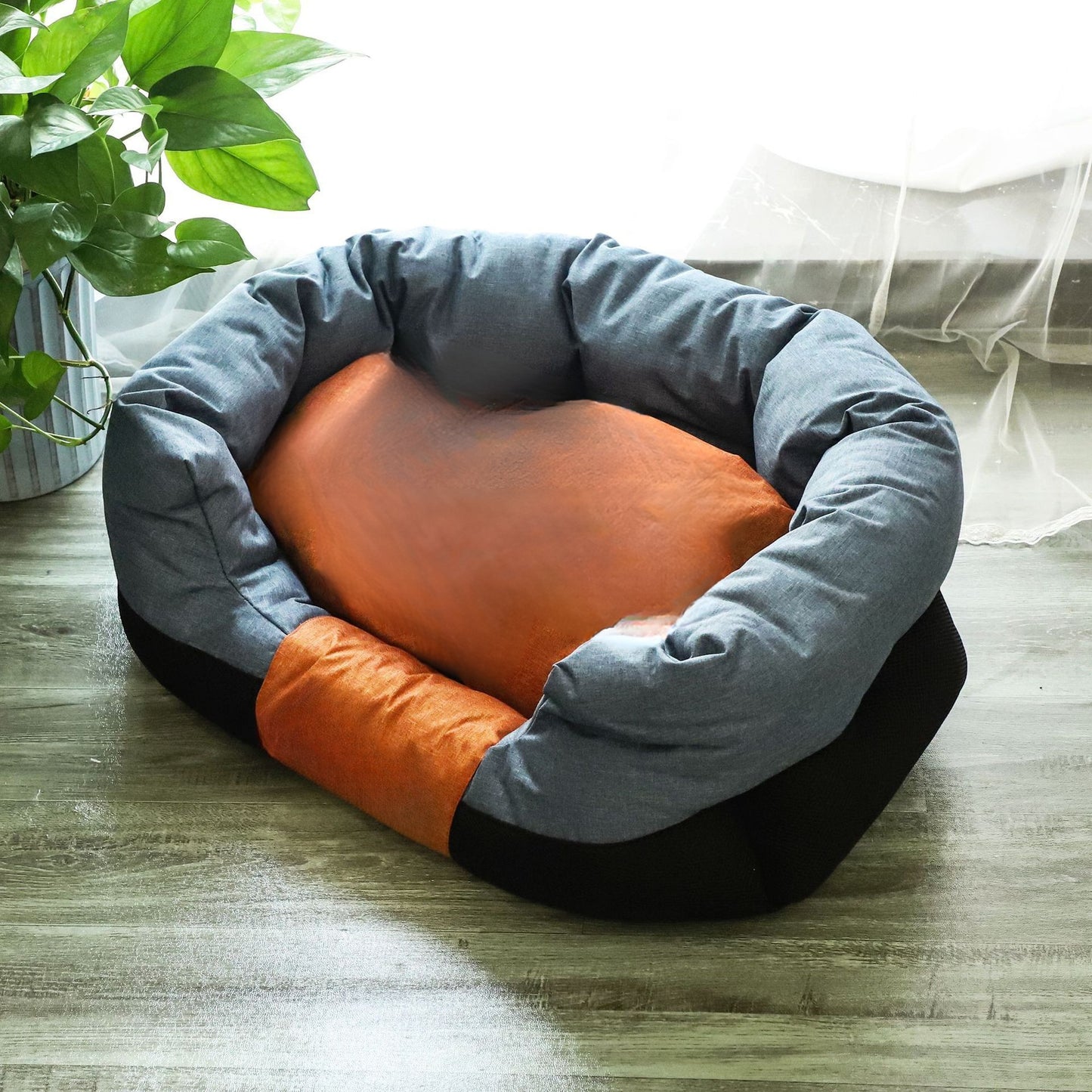 Panier pour chien | Confort quatre saisons  orange et gris bleu