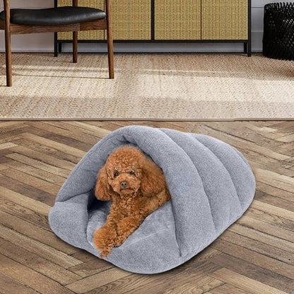 Panier pour chien Chausson gris avec chien couché sur parquet