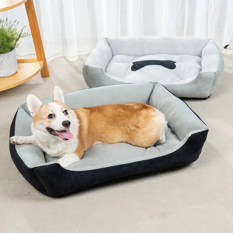 Panier pour chien DoggyBone gris clair et blanc avec coussin confortable