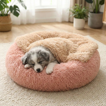 Panier pour chien en peluche douce avec chiot endormi