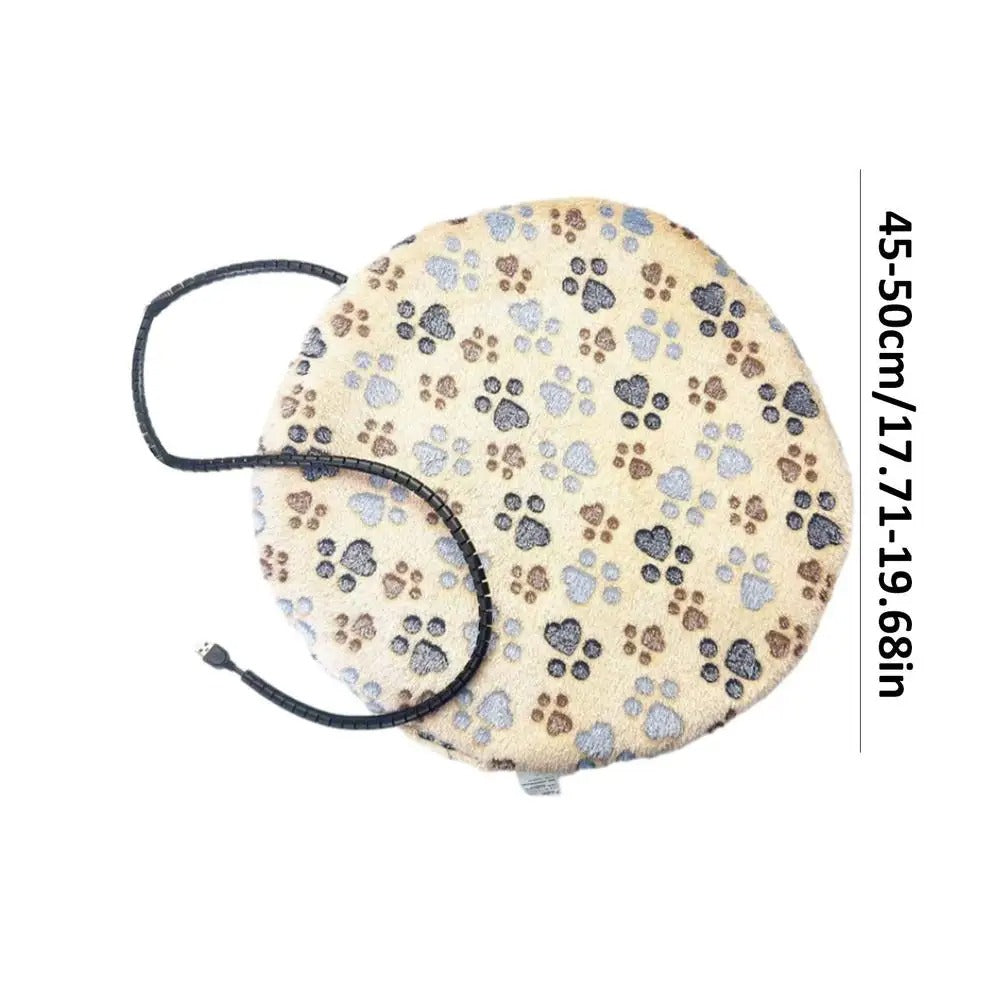 tapis chauffant circulaire crème avec empreintes chien