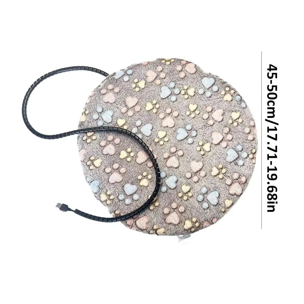 tapis chauffant circulaire gris avec coeurs 