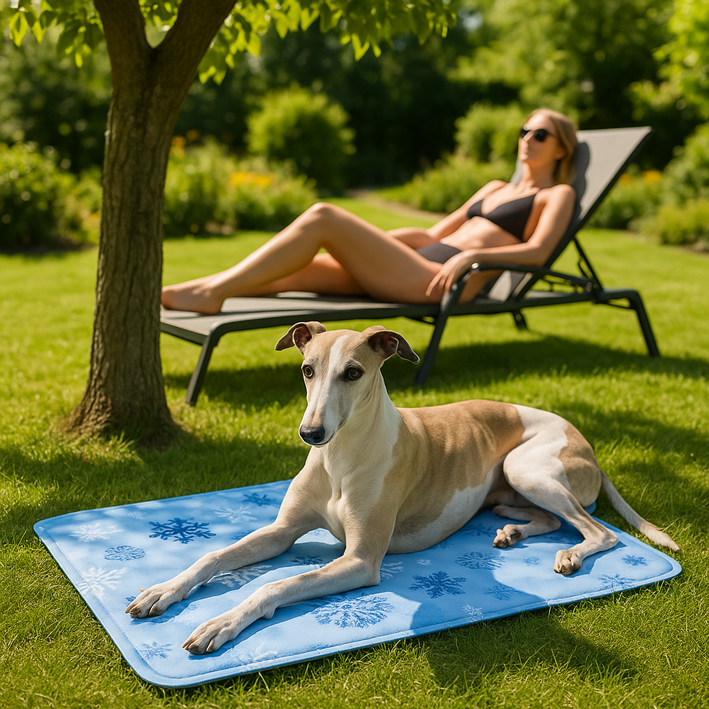 Tapis chien rafraichissant chienLévrier Greyhound sous un arbre