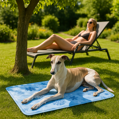 Tapis chien rafraichissant chienLévrier Greyhound sous un arbre