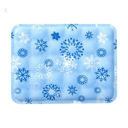 Tapis rafraichissant pour chien bleu neige flocon blanc