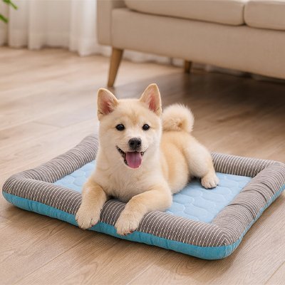 Tapis rafraîchissant pour chien en coton gris, surface fraîche et respirante
