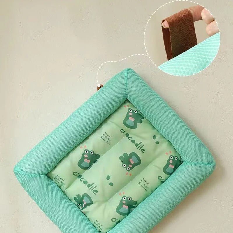 tapis rafraichissement chien tissus turquoise et ganse - Bonheur de Chien